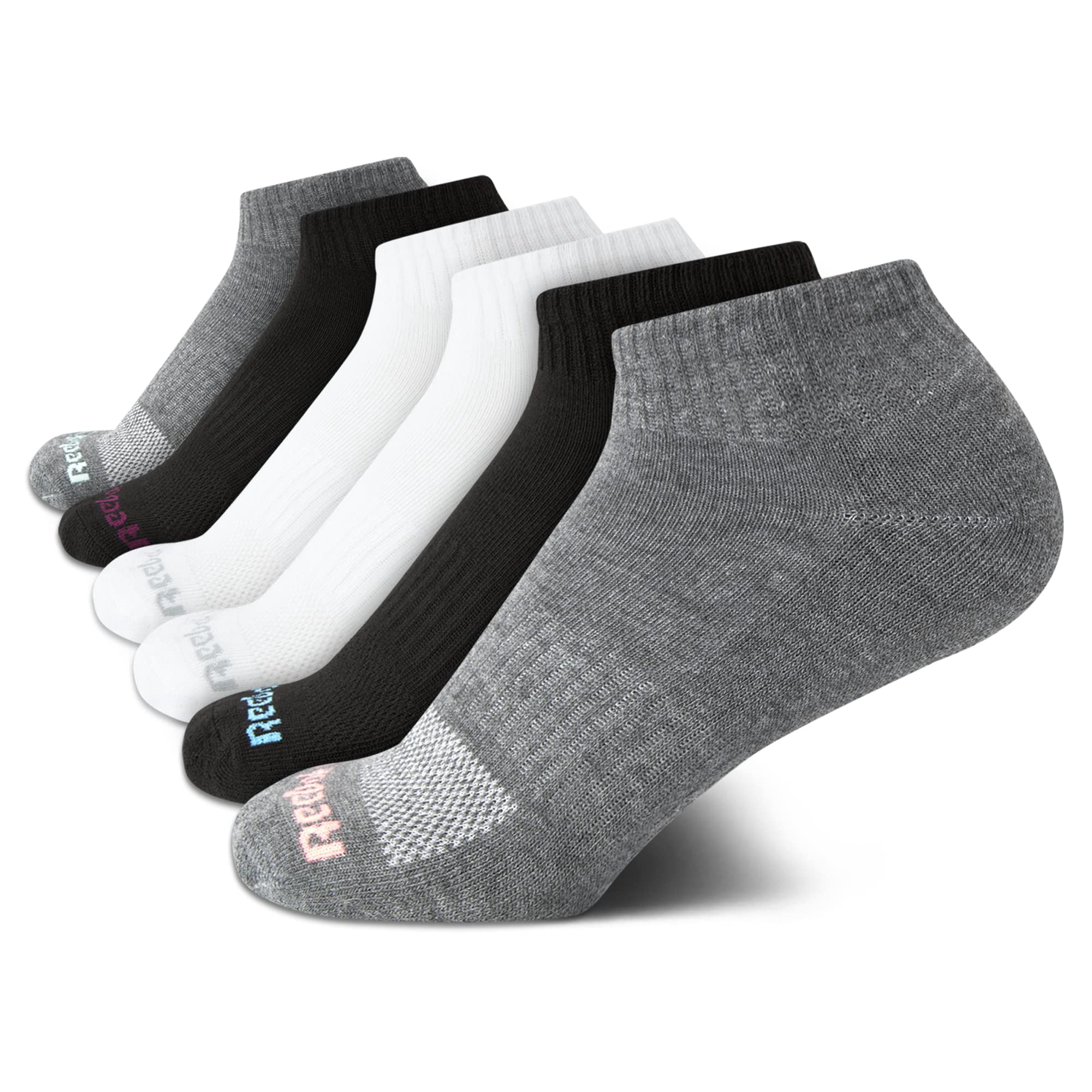 Calcetines Reebok Para Mujer, 6 Unidades, Corte En Cuartos, Tallas 4-10, Gris/blanco/negro