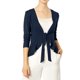 thumbnail image 2 of INSPIRE CHIC Cárdigan de punto abierto con lazo al frente, manga larga, dobladillo con volantes, para mujer, regreso a clases, XL Azul, 2 of 8