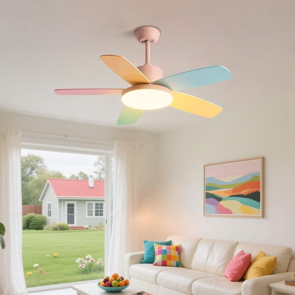 Ventilador de techo IBalody rosa de 91 cm, 6 velocidades y luz LED