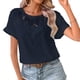 thumbnail image 1 of Camiseta de manga corta para mujer, con ribete de encaje de color puro, para el trabajo, compras y uso diario., 1 of 5