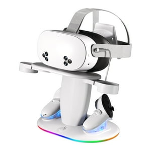Genérico - Base De Carga Para Meta Quest 3/3S Con Iluminación Rgb, Soporte De Almacenamiento Vertical Y Carga Sincronizada Para El Mando De Los Auriculares-Blanco