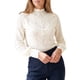 thumbnail image 2 of INSPIRE CHIC Blusa de Mujer Encaje Floral Cuello Simulado con Bordes Festoneados Hueco Peludo Victoriano Elegante Manga Larga de Linterna Camisas de Otoño Tallas Grandes Blanco, 2 of 6