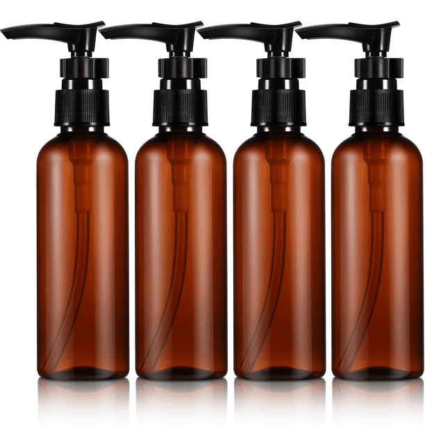 4 Pcs Empty Refillable Pump Bottles Plastic Travel Lotion Shampoo Massage Oil Dispensing Bottles Cosmetics Perfume Dispensers