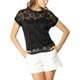 thumbnail image 2 of INSPIRE CHIC Día de San Valentín Blusa Casual de Mujer con Mangas Cortas Transparentes de Encaje Floral L Negro, 2 of 8