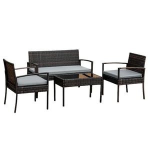 Velazio - Juego De Living Terraza Ipanema 4 Personas Cojines Impermeables, Símil Ratan