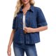 thumbnail image 4 of INSPIRE CHIC Chaqueta de Mezclilla de Manga Corta para Mujer Camisa Cuadrada con Botones Chaquetas de Jean Casual S Azul Oscuro, 4 of 6