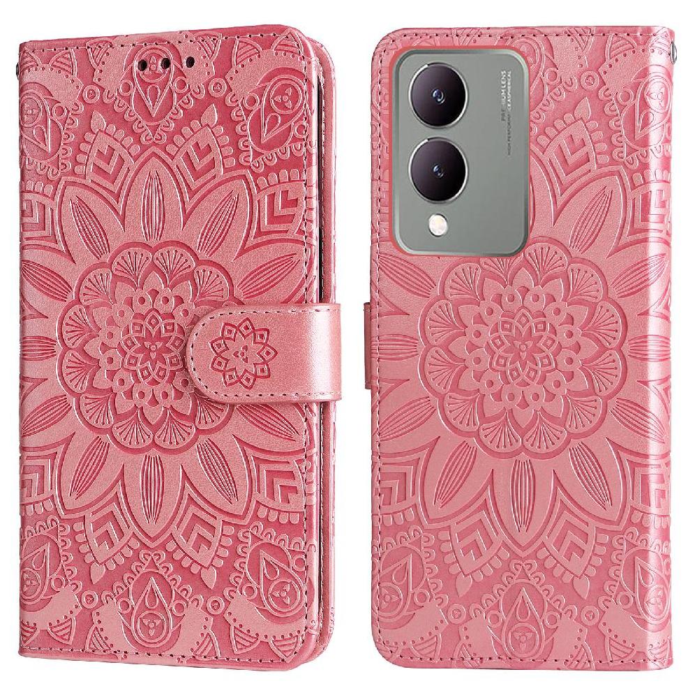 Funda Tipo Cartera Foxdock Para Vivo Y17S , Diseño Girasol En Relieve, Cuero Pu, Cierre Magnético, Soporte Y Tarjetero