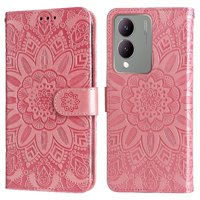 Funda Tipo Cartera Foxdock Para Vivo Y17S , Diseño Girasol En Relieve, Cuero Pu, Cierre Magnético, Soporte Y Tarjetero
