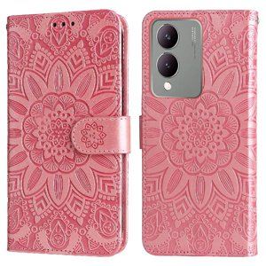 Funda Tipo Cartera Foxdock Para Vivo Y17S , Diseño Girasol En Relieve, Cuero Pu, Cierre Magnético, Soporte Y Tarjetero