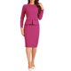 thumbnail image 2 of INSPIRE CHIC Vestido ajustado de mujer con peplum, atuendo de maestra para el regreso a clases, cuello redondo, manga larga, cintura alta, vestido de trabajo midi, color rosa fuerte, talla M, 2 of 6