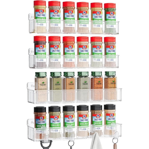 Nieifi Spice Rack Wall Mount, 4 Pack, Clear, 2 Depth, ScrewA
