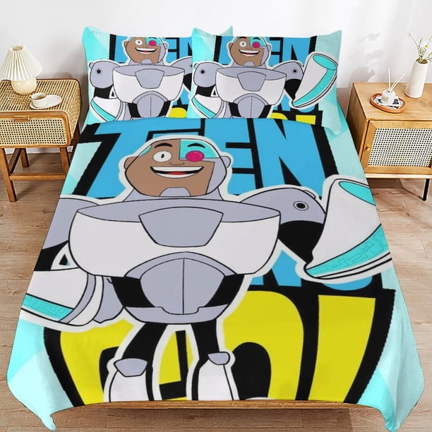 Teen Titans Go Cartoon Bedding Sets Ultra Soft Skin-Friendly Duvet Cover 3 Piece, Cute Comforter Cover Bed Set for Boys Girls Kids