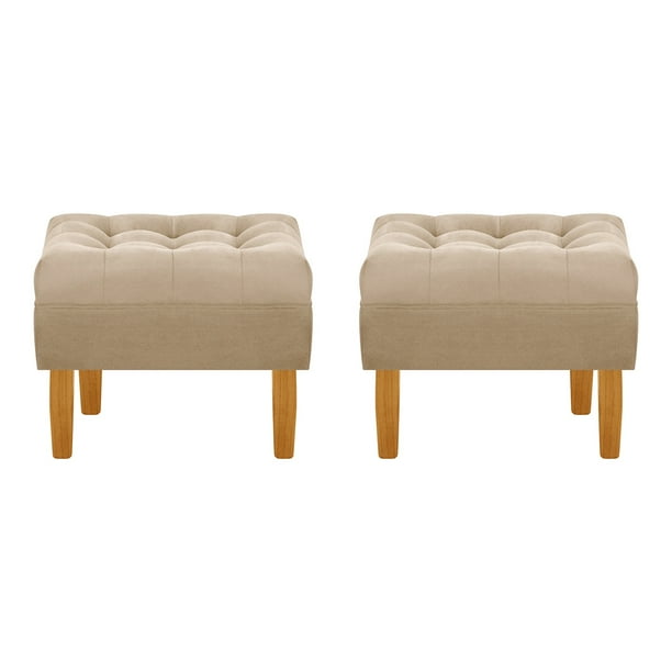 Set Pouf Wood 1c Felpa 04 Beige