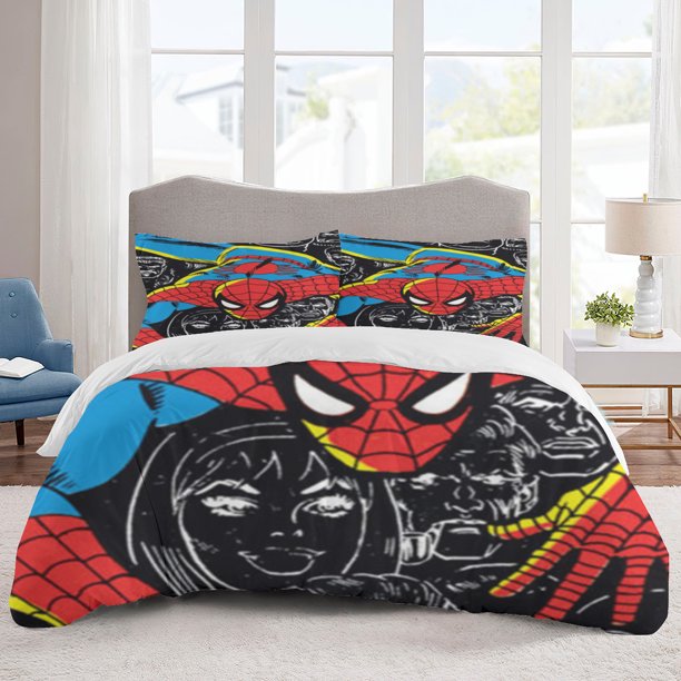 Spider-Men Bedding Sets Cartoon Duvet Cover Lightweight 3 Piece Bet Sets for Kids Boys Girls