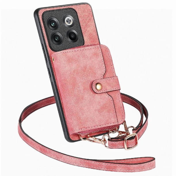 Funda Tipo Cartera con Correa Cruzada para OnePlus 10T Protección Contra Golpes Rosa