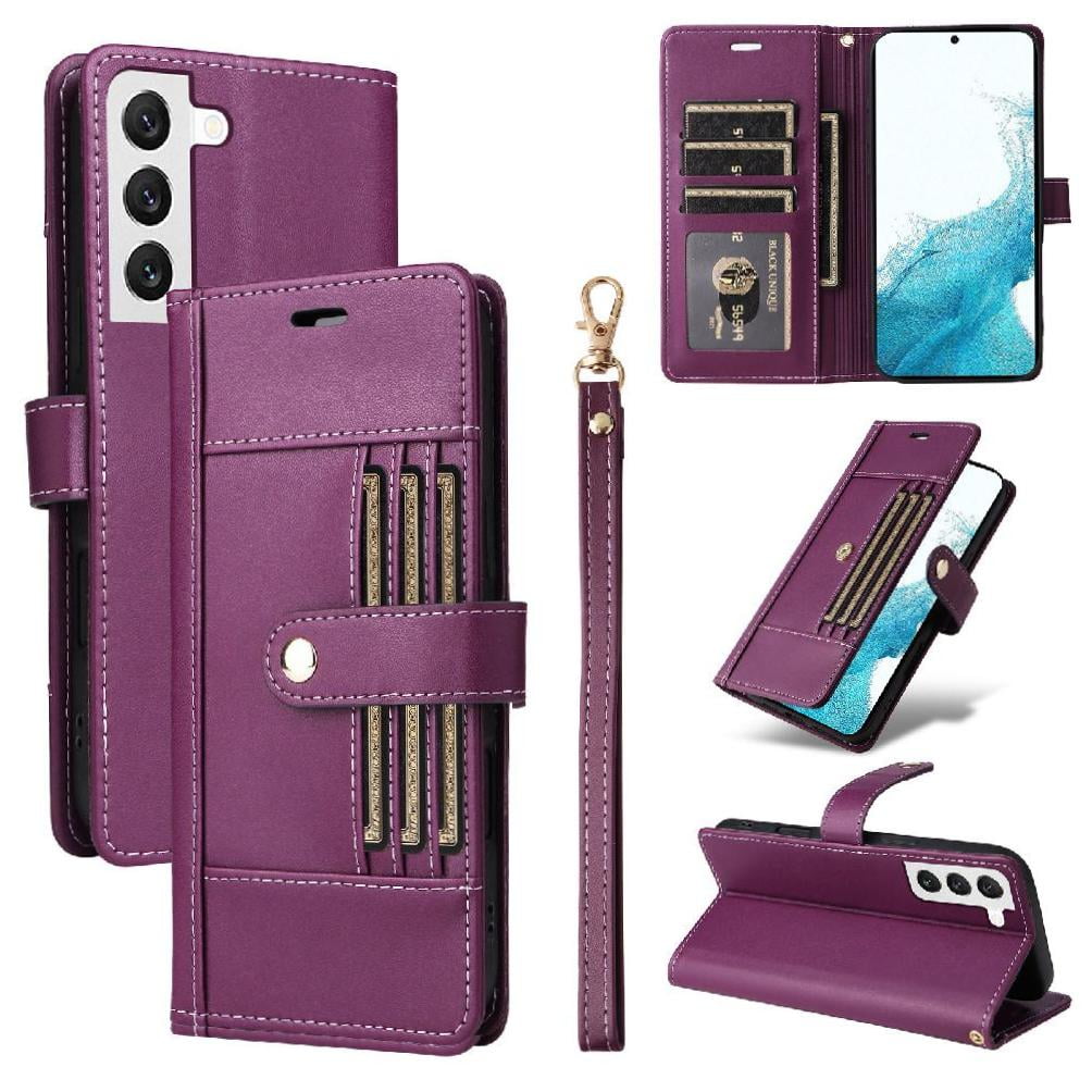 Foxdock Funda Tipo Cartera Para Samsung Galaxy S22 – Cubierta De Cuero Pu Con Múltiples Ranuras, Bolsillo Para Efectivo Y Correa De Muñeca