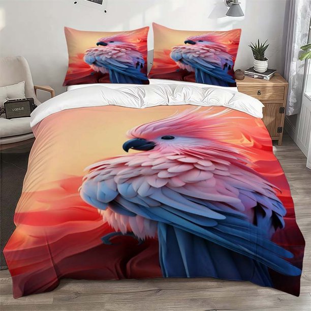 Dreamy Pink Cockatoo Art Theme Bedding Set Duvet Cover and Pillowcase Set