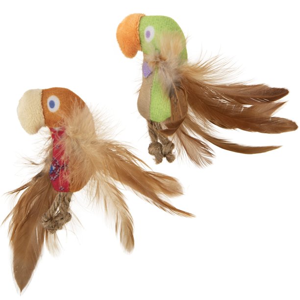 Juguete para gato SmartyKat Pájaros de plumas – Pack de 2 con hierba gatera y silvervine