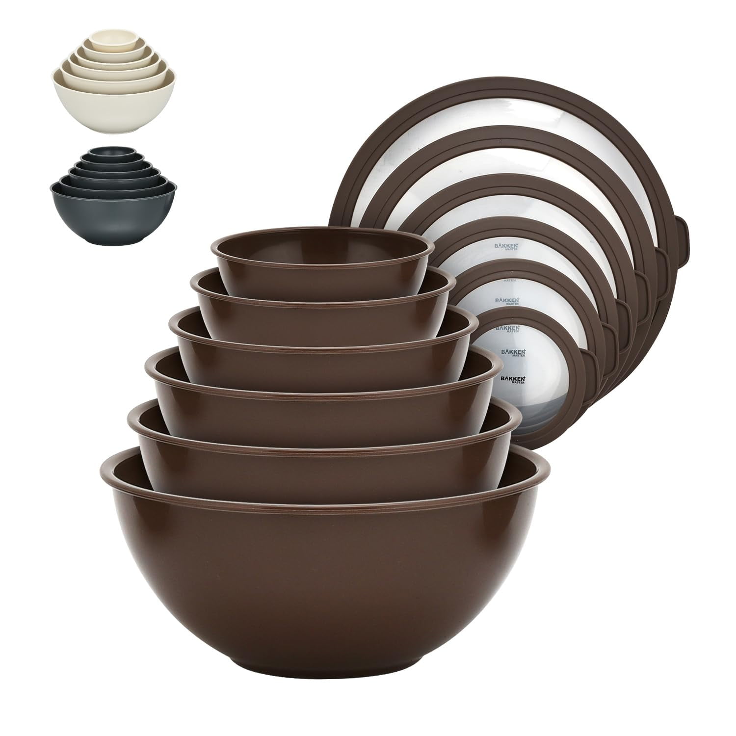 Juego De Bowls Para Mezclar Bakkenmaster De 12 Piezas, Libres De Bpa, Color Marrón