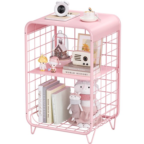 Mesa Auxiliar Metálica APEXCHASER Rosa con 3 Niveles de Almacenamiento