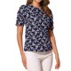 thumbnail image 4 of INSPIRE CHIC Blusas de Mujer con Fruncido Cuello Redondo Manga Corta Camisa Floral Azul Oscuro Blanco M, 4 of 6