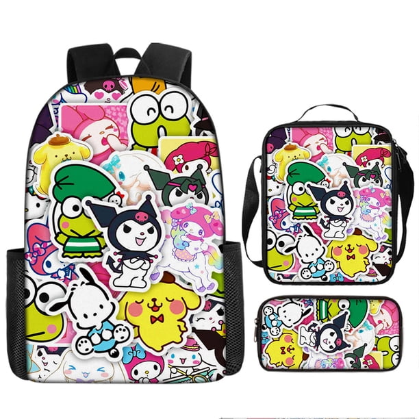 Lovely Kuromi 3Pcs/Set Capacity Shoulder Bags Kawaii Primary Girls School Bags Lightweight Cartoon Backpacks Meal Bag Plush Doll