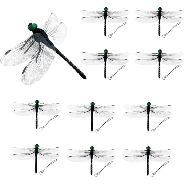 10 clips libélula 3D simulación falsa colgante exterior artificial decoración patio jardín impermeable