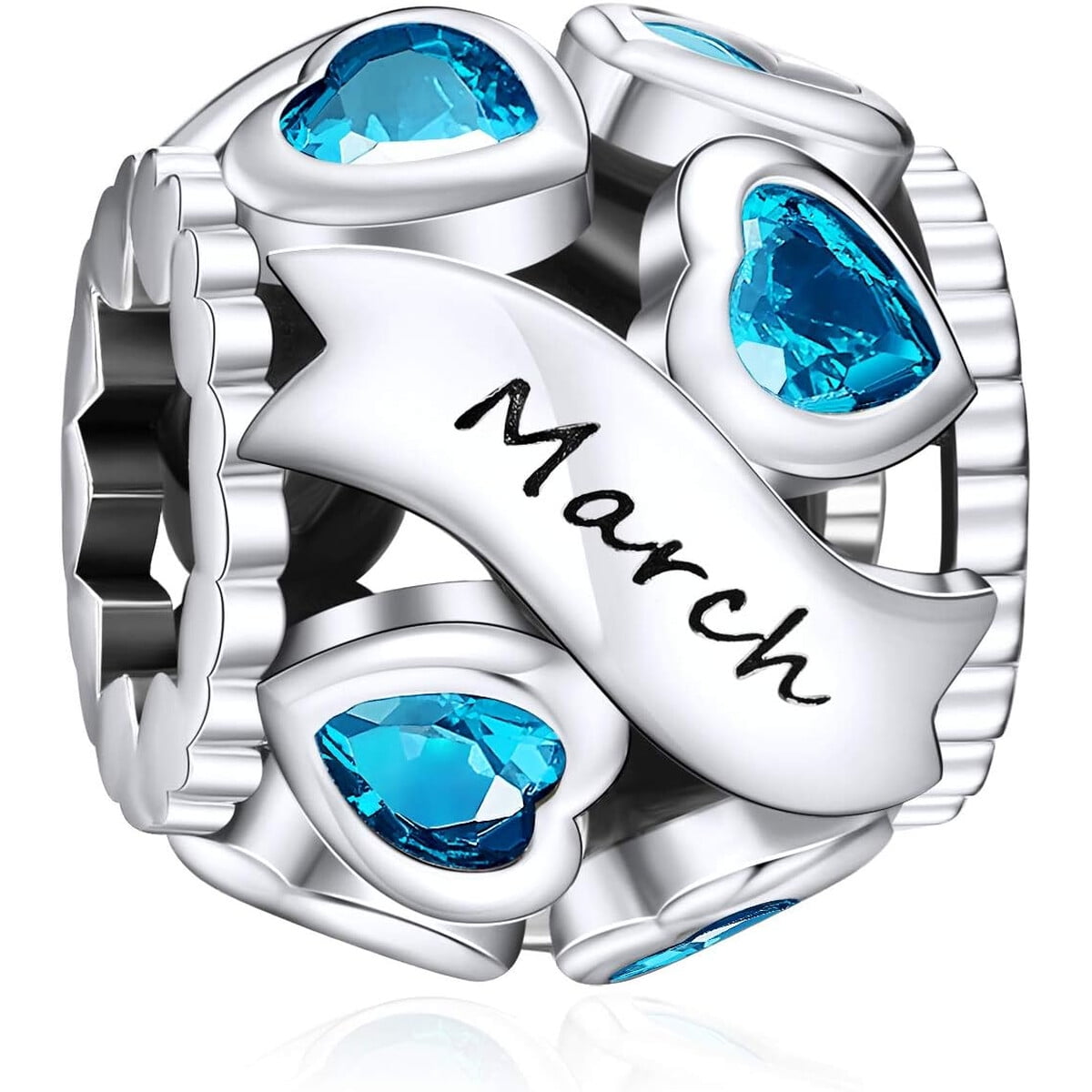 Charm Ningan Plata 925 Corazón Piedra Marzo Pulsera