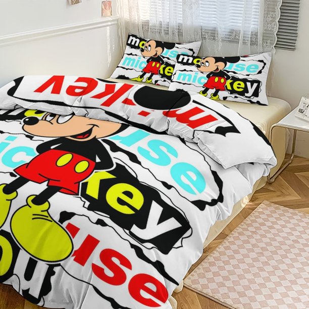 Mickey Print Bedding Set Pattern Duvet Cove Set 3 Pieces 1 Quilt Cover And 2 Pillowcases for Women Men Teens