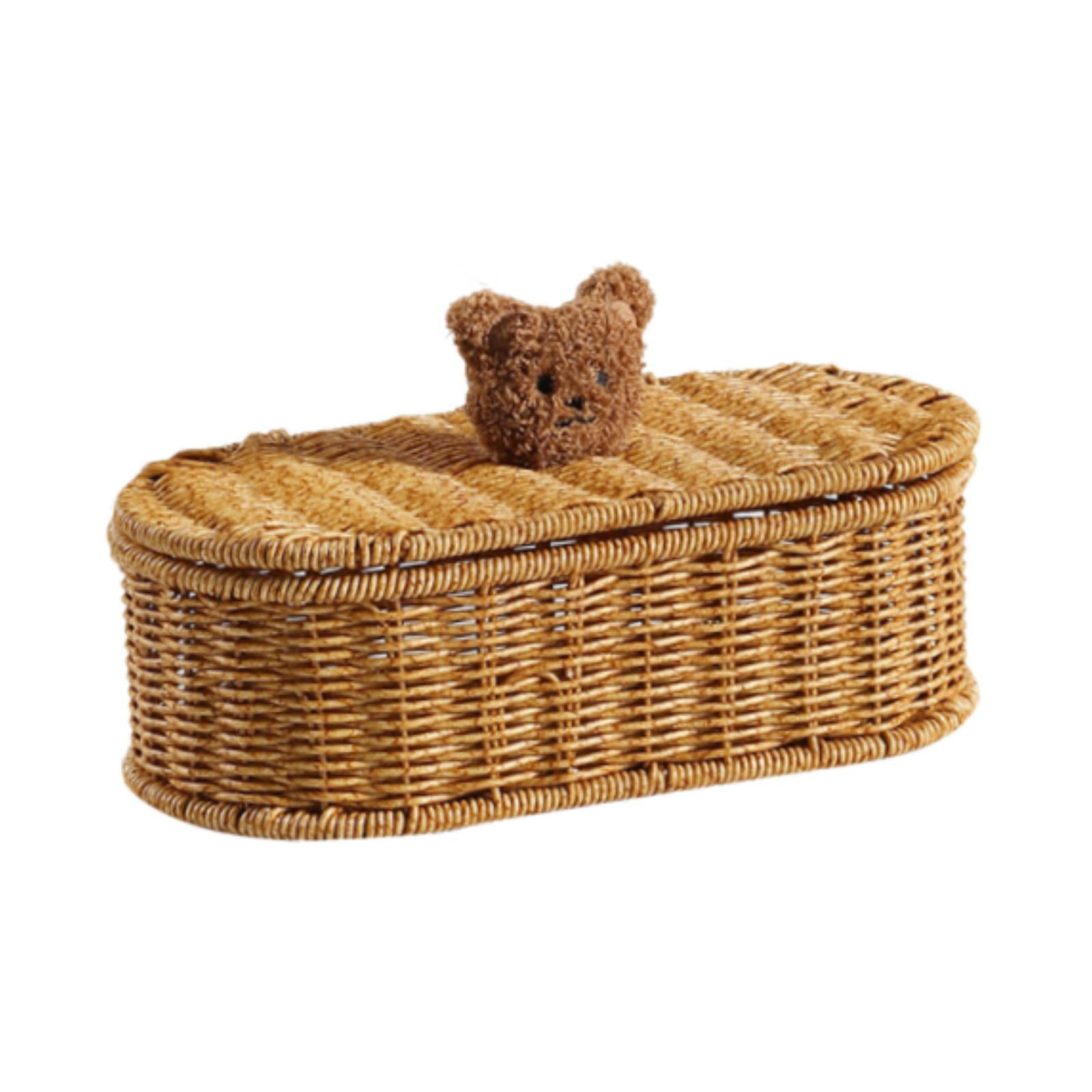 Magideal - Cesta De Ratán De Imitación Bandeja De Tocador De Baño De Ratán Decorativa Con Tapa Caja De Almacenamiento Vintage Cesta Tejida Para Dormitorio Baño 28 Cm X 14 Cm X 9 Cm