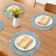 thumbnail image 2 of Juego de 6 manteles individuales de cuero redondos para decoración de mesa de comedor de cocina, manteles individuales limpiables, azul 13*13 pulgadas, 2 of 6