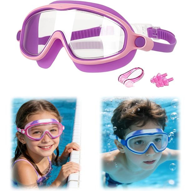 Gafas natación niños HD montura grande verano visión amplia antivaho clases natación