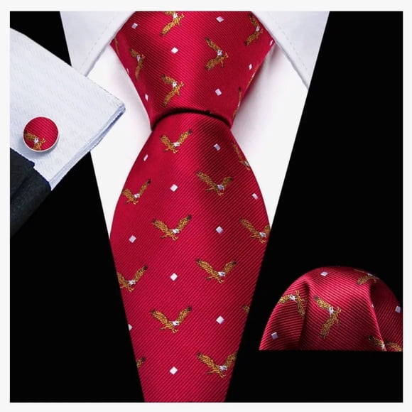 Set Corbata, Pañuelo Y Colleras Rojo