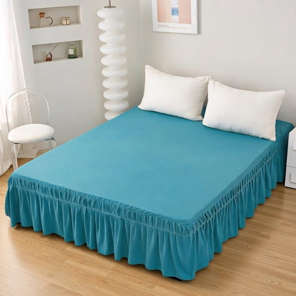 Faldón De 2 Plazas Para Cama Medida 150x200cm Con Elastico Unicolor Poliéster Turquesa