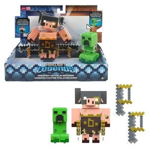 Figura De Acción Mattel Minecraft Legends Paquete Fidget Creeper Vs Piglin Feroz De 3.25""
