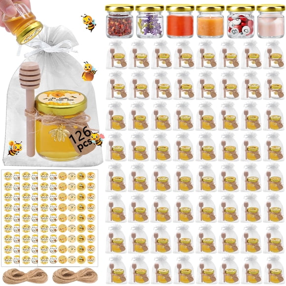 Mini frascos de miel Aliggbent, 126 piezas, 45 ml con cucharillas