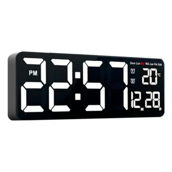 Reloj Pared Digital 40x13cm Grande Dia Fecha Hora Temp Led B