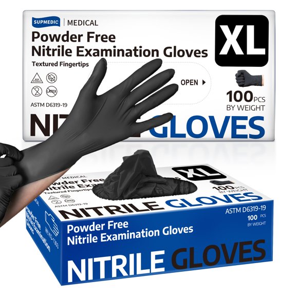 Guantes de nitrilo para exámenes Supmedic Medical, negros, 3,5 mil, 100 unidades