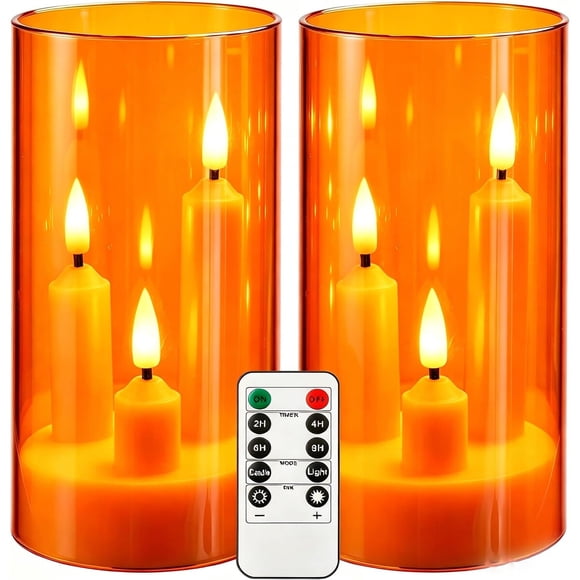 Vela eléctrica Da By 3 mechas naranja 15 cm pack 2 con control