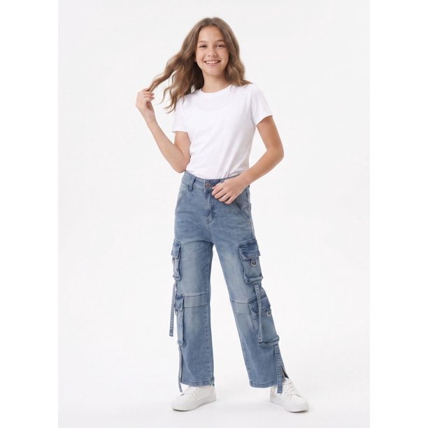 Pantalon Cargo Niña Jeans Holgado Estilo Urbano Y2k