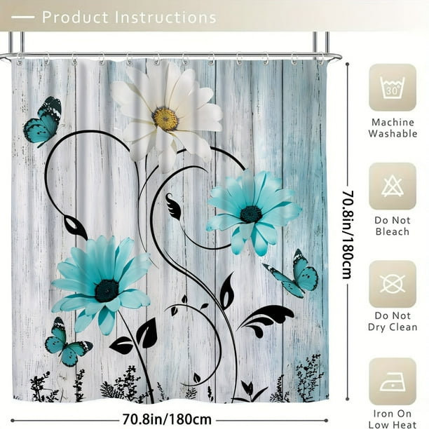 1pc/4pcs Non-Slip Bathroom Rugs and Shower Curtain Set with Flower and Butterfly Pattern and 12 Hooks - U Shaped Toilet Mat and Toilet Cover - Home Decor and Bathroom Accessories
