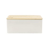 Panera Metálica Con Tapa Bamboo Blanca Simplit