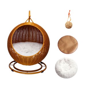 Ioensy - Hamaca Semicerrada Para Mascotas, Transpirable, Acogedora, Práctica, Sofá Tejido, Nido Para Gatos, Color Marrón, Con Tapete Fresco