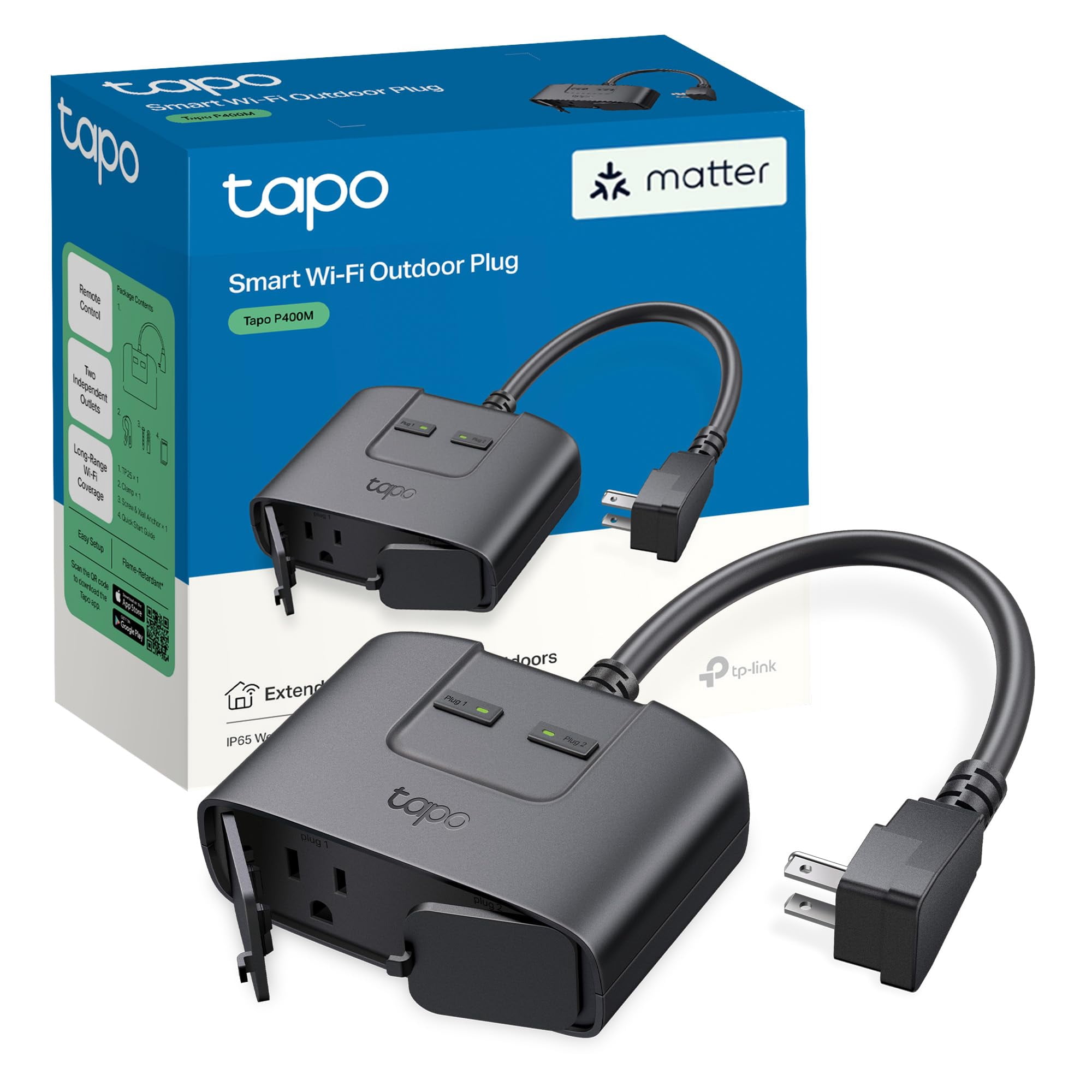 Enchufe Inteligente Para Exteriores Tp-link Tapo Matter, 2 Salidas Ip65