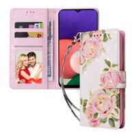 Foxdock Funda Tipo Cartera Floral Para Samsung Galaxy A22 5G ,Funda Con Tapa De Cuero Pu, Protección Antigolpes Con Ranuras Para Tarjetas Y Soporte