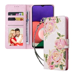 Foxdock Funda Tipo Cartera Floral Para Samsung Galaxy A22 5G ,Funda Con Tapa De Cuero Pu, Protección Antigolpes Con Ranuras Para Tarjetas Y Soporte