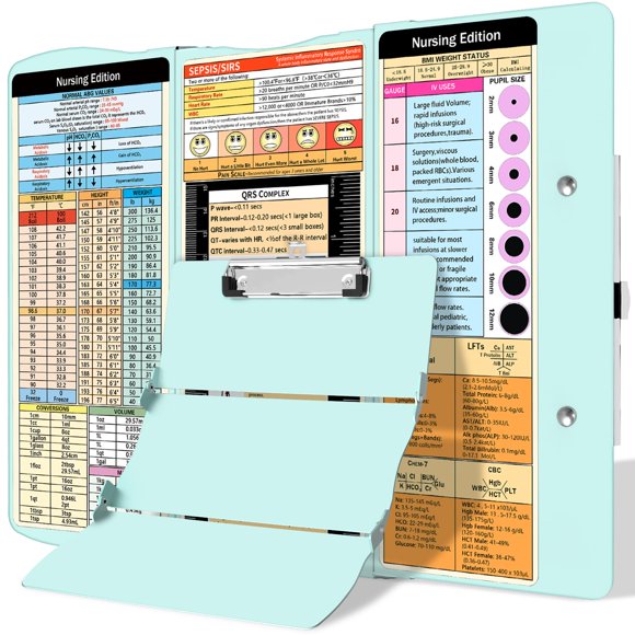 Portapapeles de Enfermería Plegable de Aluminio 3 Capas con Hojas de Referencia Médicas, Tamaño Bolsillo, Clip de Perfil, Bloc de Notas para Enfermeros, Estudiantes y Médicos
