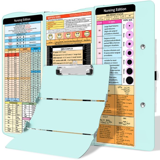 Portapapeles de Enfermería Plegable de Aluminio 3 Capas con Hojas de Referencia Médicas, Tamaño Bolsillo, Clip de Perfil, Bloc de Notas para Enfermeros, Estudiantes y Médicos
