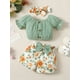 thumbnail image 4 of 3pcs Baby Infan Girl Casual Puff Sleeve Top & Floral Shorts & Headband Set Clothes, 4 of 5