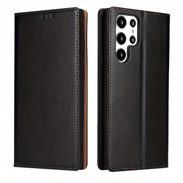Genuine Leather Flip Phone Case for Samsung Galaxy S23+, S22 Ultra, and S21 - Plug-in Card Wallet & Protective Cover